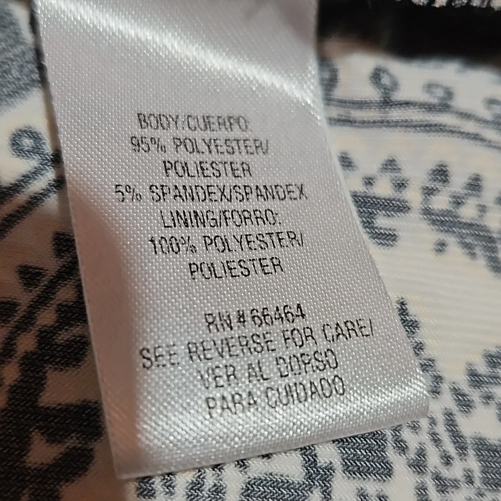 Sandra Darren | Gray and Cream Paisly Faux Wrap Knit Dress - Picture 6 of 12